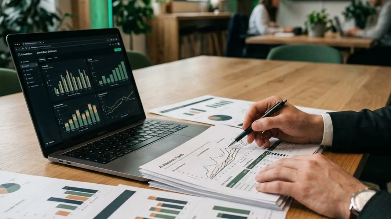 Hands comparing printed data charts beside a laptop