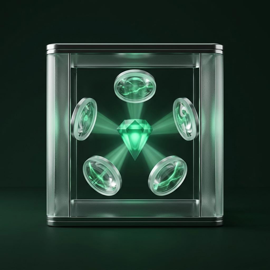Five lenses focusing on a brand name, representing simulated engine responses